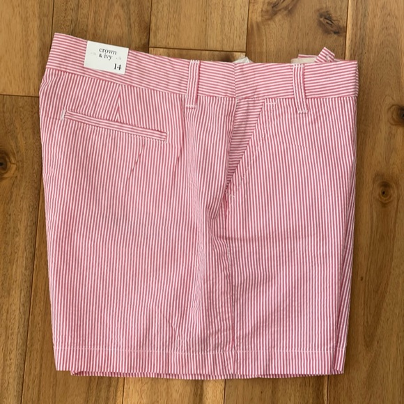 Crown & Ivy size 14 pink and white striped chino pocketed shorts cotton - Picture 1 of 15